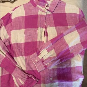 American Eagle Outfitters Pink and White Plaid Shirt